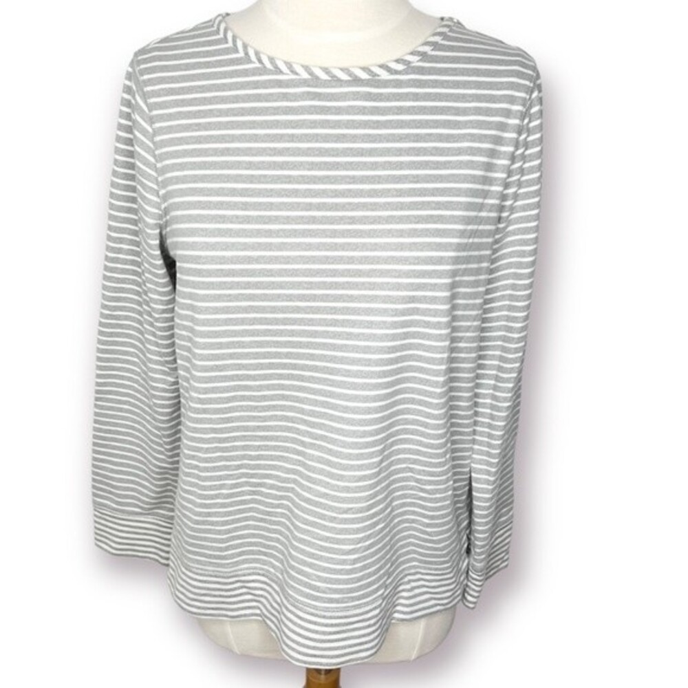 Kim Rogers Stripe Top Sweatshirt Grey White Neutral Print